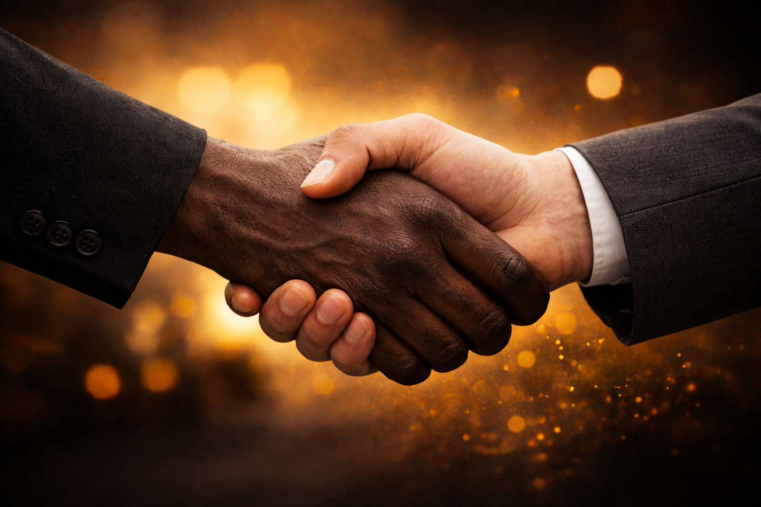 firm handshake in golden light